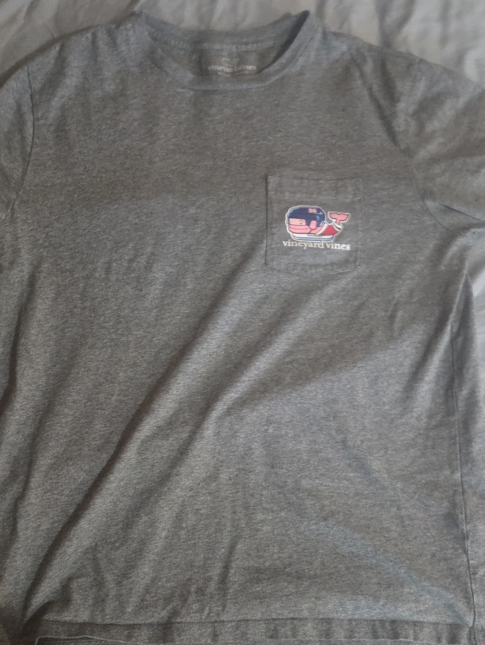 Vineyard Vines Hockey Gray Short Sleeve Pocket Tee with Flag Whale